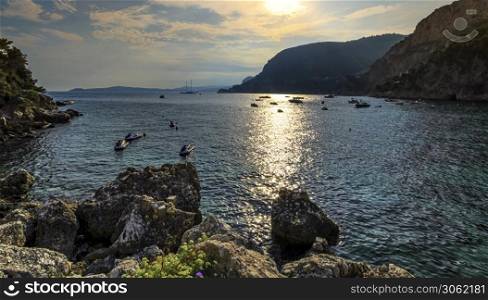View of cap d&rsquo;ail by sunset, France