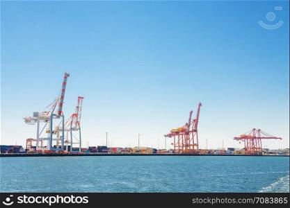 view of cargo port with cranes of Perth, Western Australia
