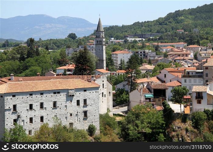 View of castle and houses in Old Pazin, Istria, Croatia