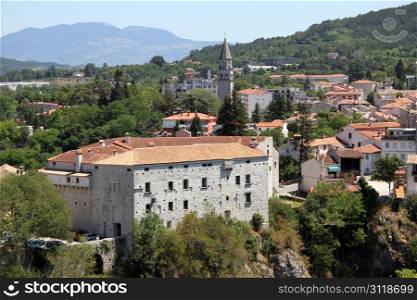 View of castle and houses of old Pazin, Istria, Croatia