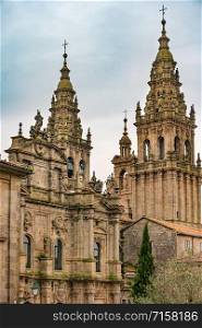 View of Cathedral of Santiago de Compostela from the place of Immaculada, Galicia, Spain