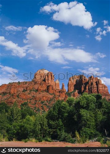 View of Cathedral Rock in Sedona, Arizona in the United States.