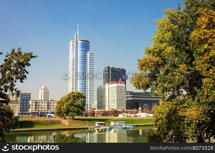 View of center of Minsk city across the Svisloch river