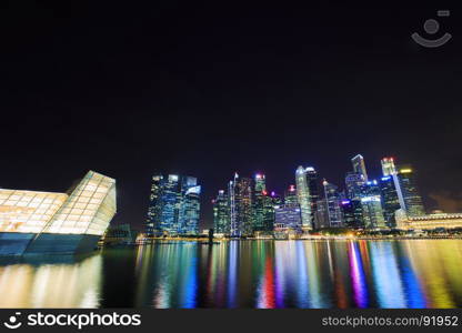 view of central business district building of Singapore city at night