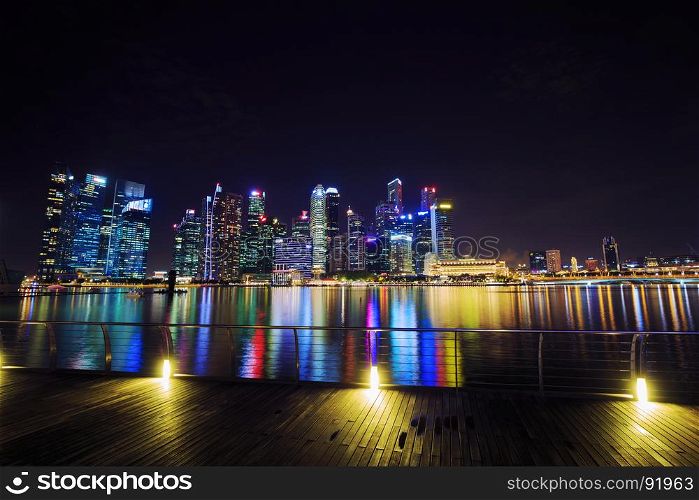 view of central business district building of Singapore city at night