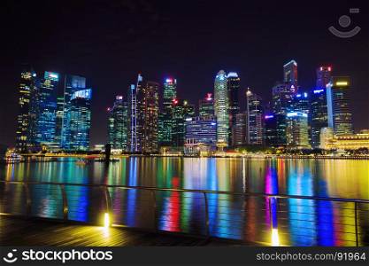 view of central business district building of Singapore city at night