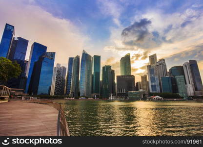 view of central business district building of Singapore city at sunset