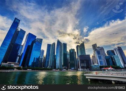 view of central business district building of Singapore city at sunset