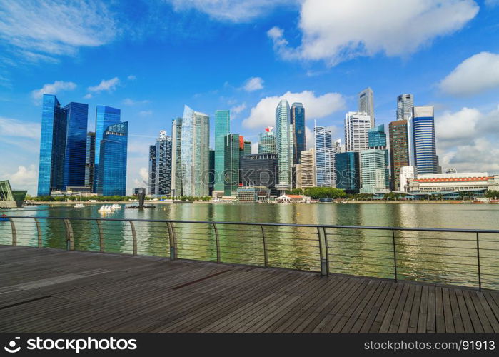 view of central business district building of Singapore city with blue sky