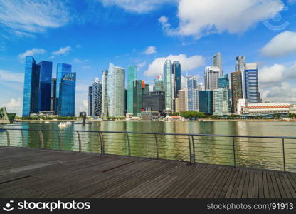 view of central business district building of Singapore city with blue sky