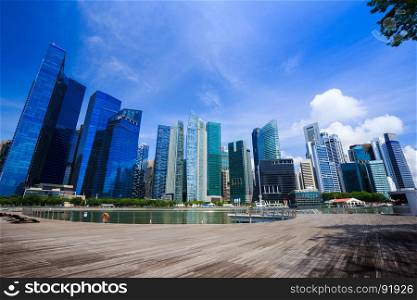 view of central business district building of Singapore city with blue sky
