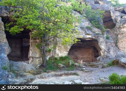 View of Chufut Kale ancient cave settlement (Crimea, Ukraine).