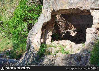 View of Chufut Kale ancient cave settlement (Crimea, Ukraine).