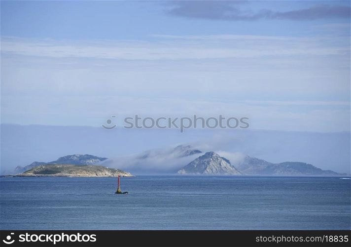 View of Cies islands in spain, galician coastline