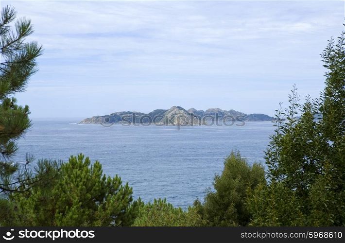 View of Cies islands in spain, galician coastline