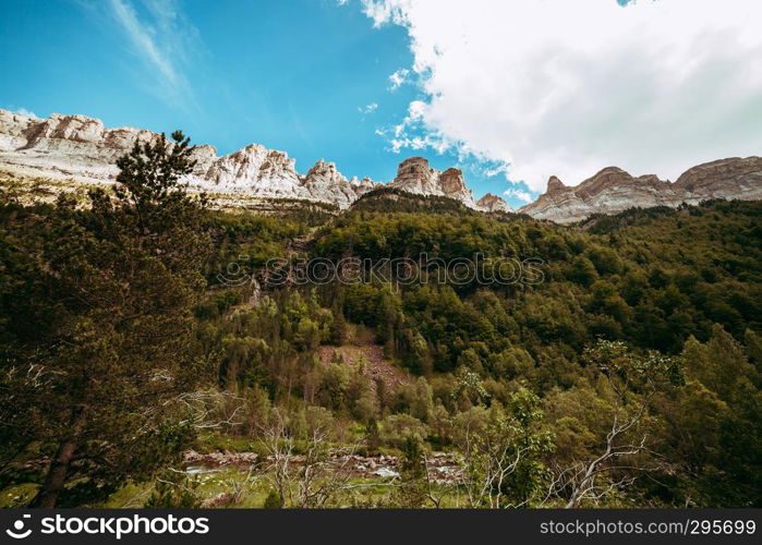 View of Circo de Soaso, Ordesa National Park, Aragon. Pyrenees Mountains, Spain