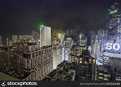 View of city at night, Hong Kong, China