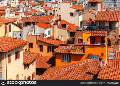 View of city rooftops at morning from Palazzo Vecchio in Florence, Tuscany, Italy