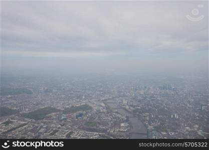 View of cityscape and River Thames; London; UK
