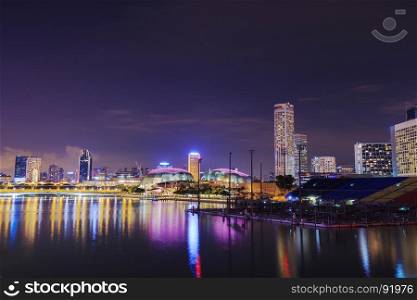 view of cityscape of Singapore city at night