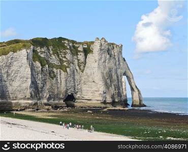 view of cliff with arch on english channel beach of Eretrat cote d&rsquo;albatre, France