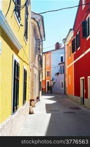 View of colorful traditional croatian street . Novigrdad, Croatia