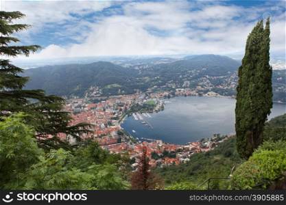 View of Como city on the bank of Como lake in Italy