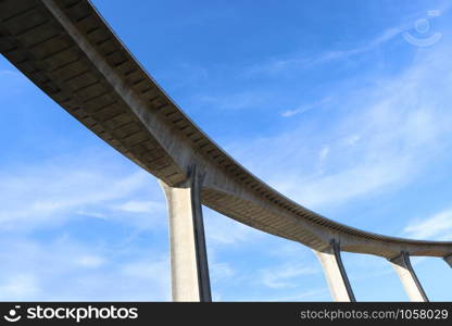 View of concrete road curve of viaduct whit blue sky background