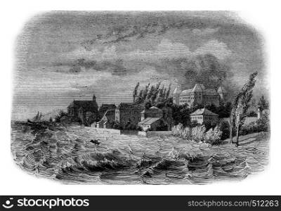 View of Coppet, at the edge of Leman, vintage engraved illustration. Magasin Pittoresque 1843.