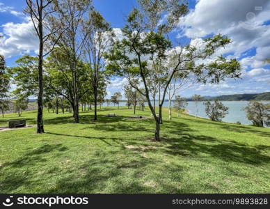 View of Cormorant Bay recreation area, located at Lake Wivenhoe, the largest lake in Sout East Queensland, Australia