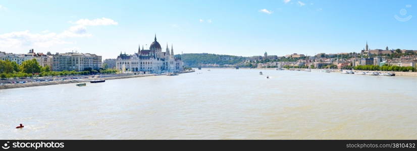View of Danube river and famous Hungarian Parliamment. Budapest