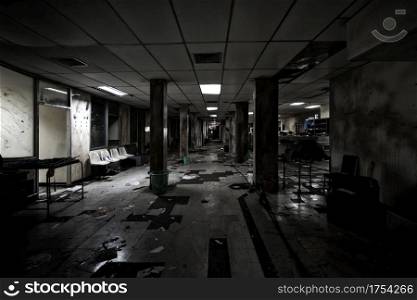 View of dark room abandoned in the Psychiatric Hospital at bangkok, Thailand. Halloween frightful Concept.