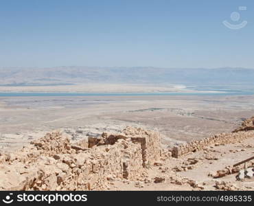 view of Dead Sea from fortress Masada, Israel