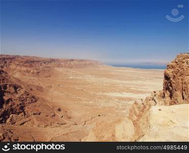 view of Dead Sea from fortress Masada, Israel