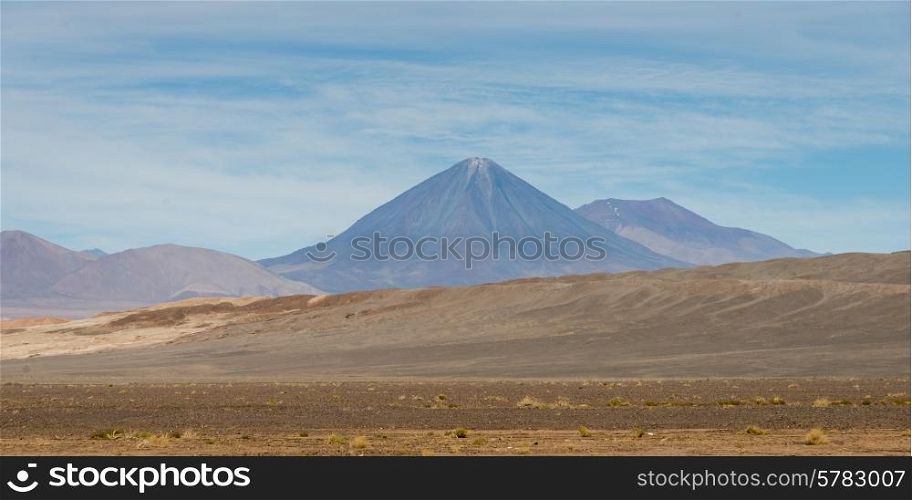 View of desert landscape with mountains, San Pedro de Atacama, El Loa Province, Antofagasta Region, Chile