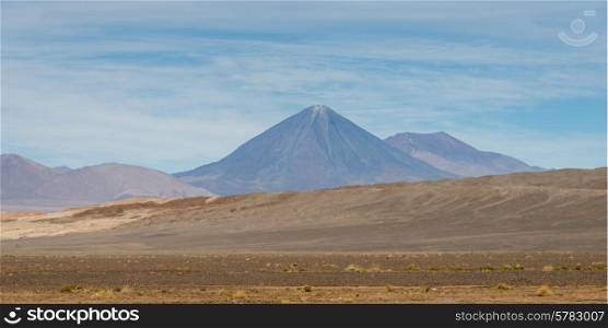 View of desert landscape with mountains, San Pedro de Atacama, El Loa Province, Antofagasta Region, Chile