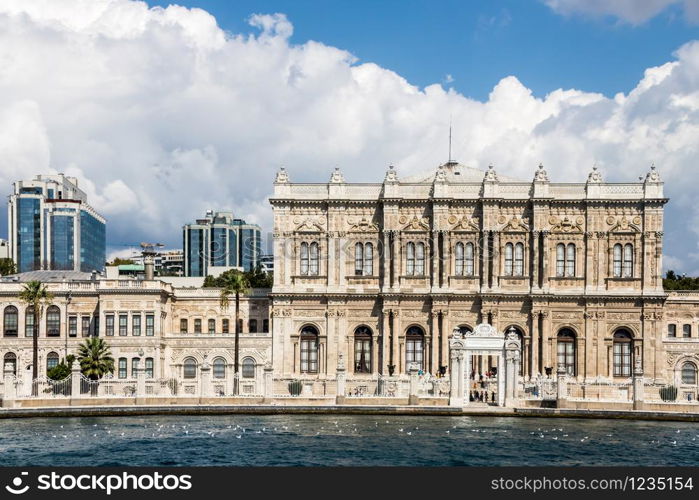 View of Dolmabahce Palace from the Golden Horn, Istanbul, Turkey