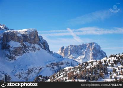 view of Dolomites mountain in Val Gardena, Italy