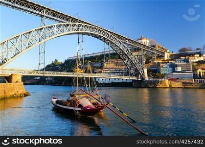 view of Dom Luis I bridge at Porto, Portugal