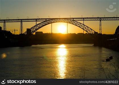 view of Dom Luis I bridge at Porto, Portugal