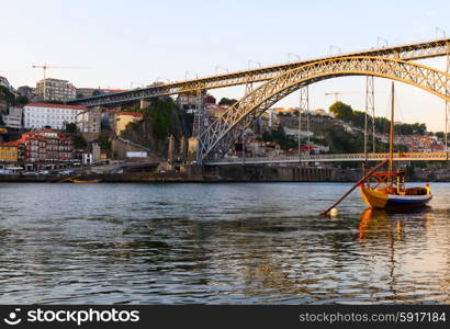 view of Dom Luis I bridge in Porto, Portugal