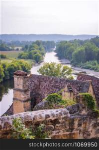 view of Dordogne river in Aquitaine and so called, perigord noir, from the village of Beynac et Cazenac, France