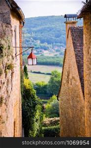 view of Dordogne river in Aquitaine and so called, perigord noir, from the village of Beynac et Cazenac, France