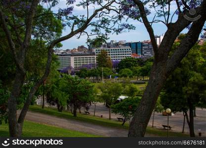 view of downtown Lisbon. View of Parque Eduardo VII in downtown Lisbon.Lisbon, Portugal.