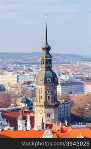 View of Dresden from the height of the observation deck of the Frauenkirche church.. View of Dresden from a height.