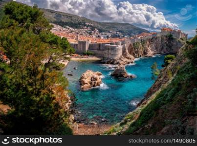 View of Dubrovnik and the adriatic sea in Croatia