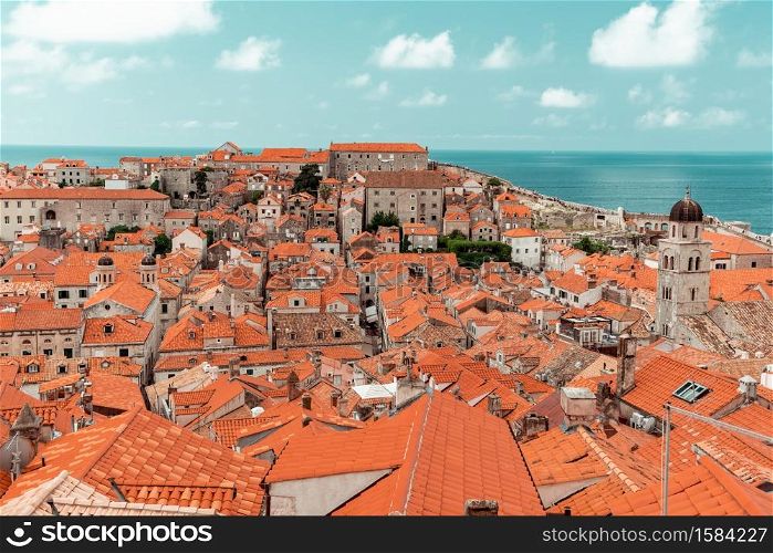 View of Dubrovnik old city and the Adriactic sea from the top