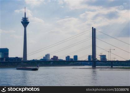 View of Dusseldorf bridge and Rheinturm