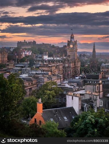 View of Edinburgh from Calton Hill at Sunset, Scotland, United Kingdom