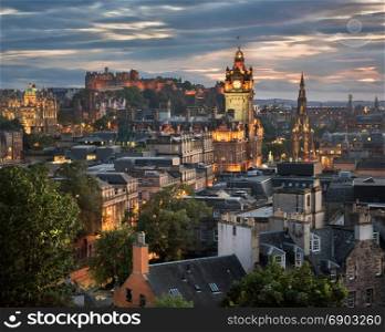 View of Edinburgh from Calton Hill in the Evening, Scotland, United Kingdom